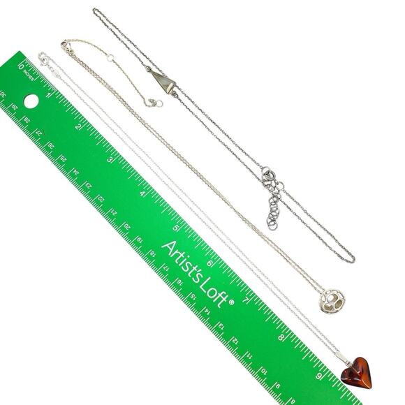 Lot Of 3 Stackable Sterling Silver Layered Necklace Set Labradorite Amber Boho - Picture 16 of 16